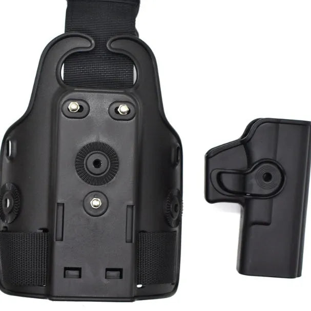 Tactical waist plate leg holster in plastic construction with quick-pull design