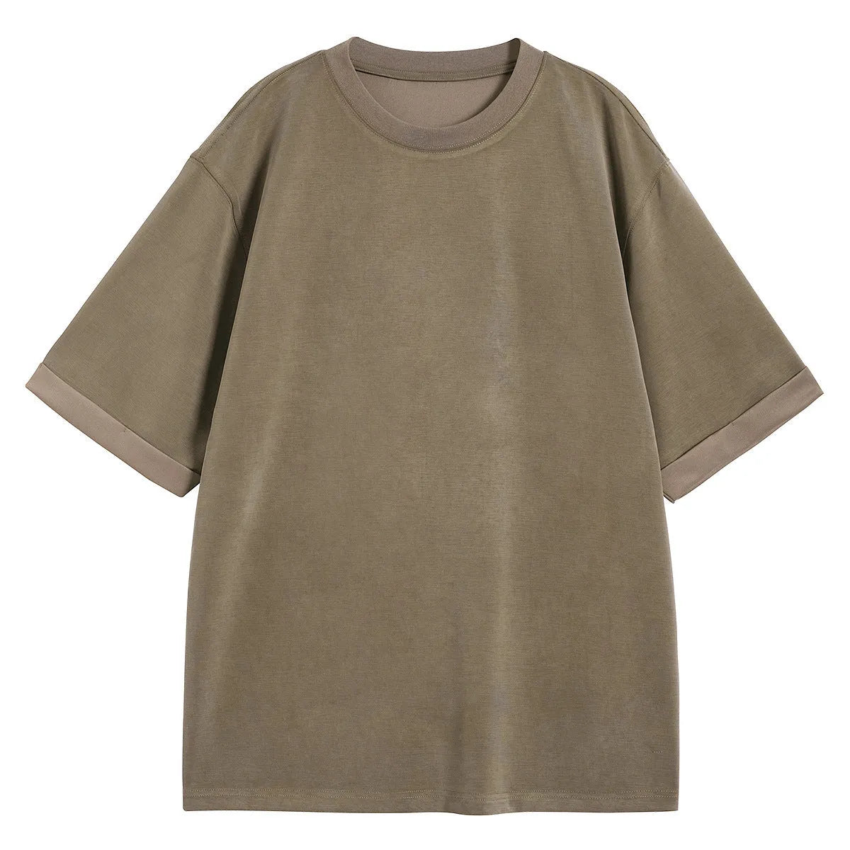 Men's brown drape knit loose fit casual T-shirt with short sleeves