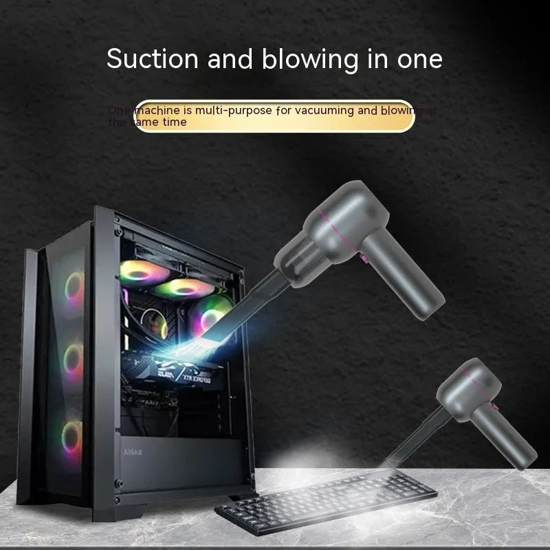 Grey handheld portable car vacuum cleaner with rechargeable battery and inflation function