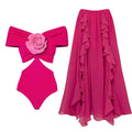 Women's hollow-out flower decoration one-piece swimsuit with optional matching skirt in quick-drying polyester fabric