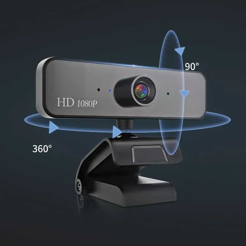 Black 1080P HD USB video camera with built-in microphone and manual focusing, 1920x1080 resolution