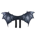 Black cloth bat wings for pets in three sizes: 64cm large, 55cm medium, 40cm small, attached to a dog’s harness