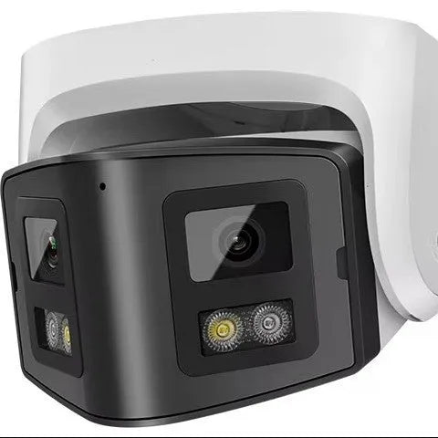 4MP dual-lens IP66 waterproof CCTV webcam measuring 124x72x201mm for indoor and outdoor surveillance