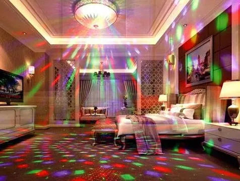 Black or white LED laser magic fan stage light with laser projection and remote control.