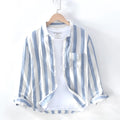 Men's blue Hong Kong style loose fit shirt with long sleeves for plus size individuals