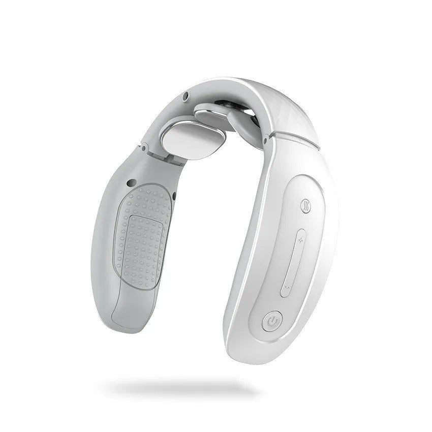 Red and white intelligent cervical massager with battery and controls for neck, back, and leg relief