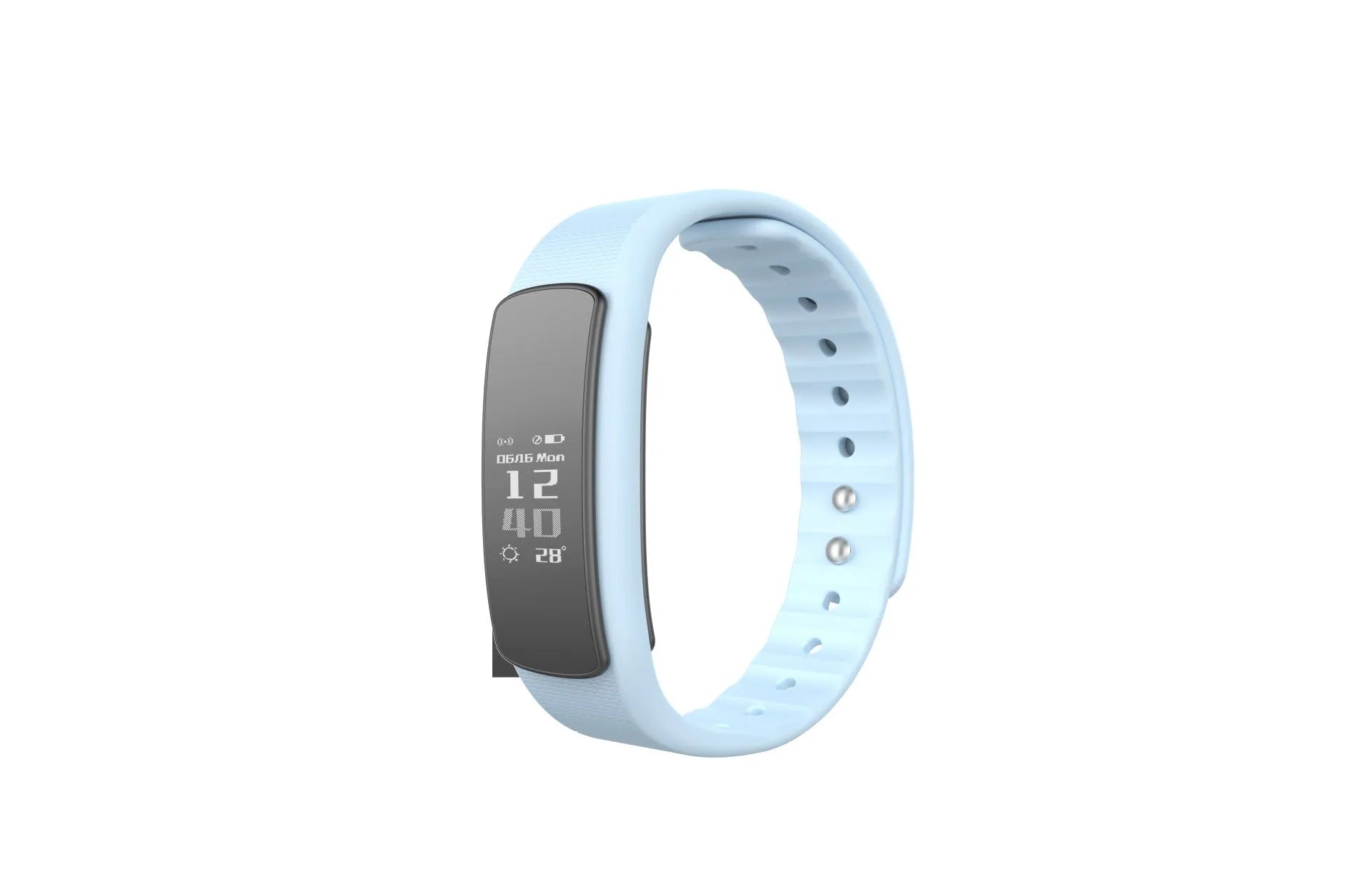 Black I6 smart sports bracelet with a 0.96-inch display on a grey background.