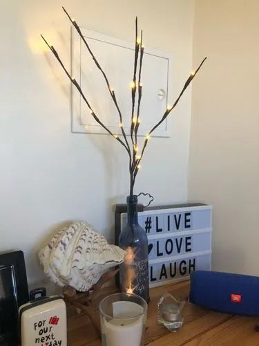 20 LED twig branch light string, 75cm, five branches, battery operated 3V decoration for parties and weddings