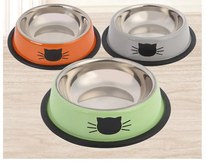 Stainless steel non-slip pet bowl for cats and dogs, 11.5 x 15.5 x 3.5 cm, in purple orange green black grey or sky blue
