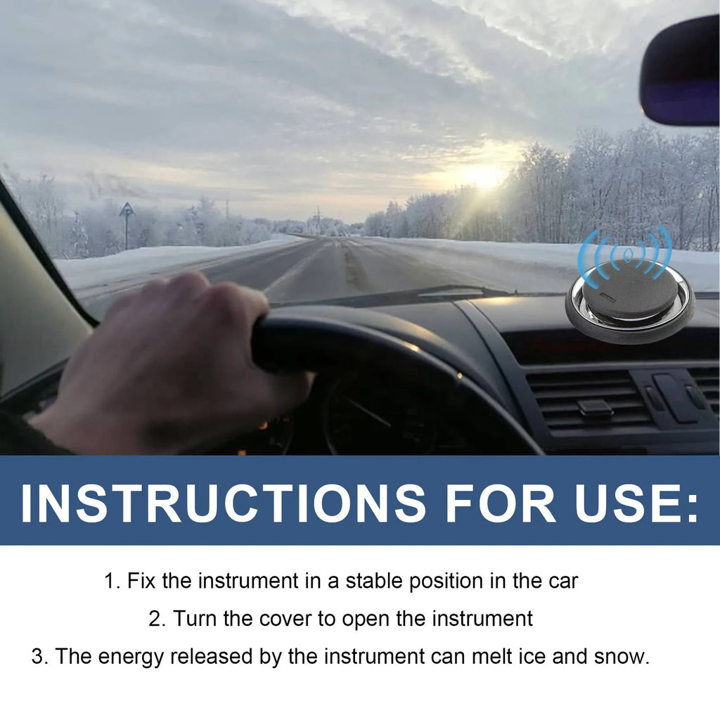 Black plastic portable car deicing instrument showing compact square shape.