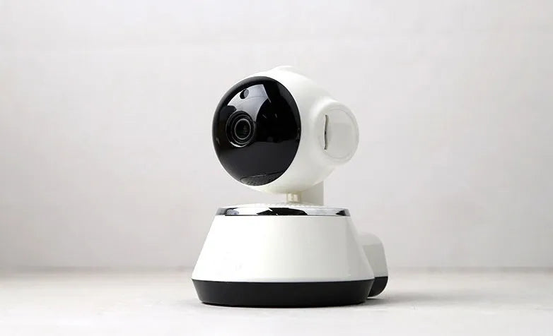 White WiFi baby monitor camera with 720P HD, night vision, two-way audio, and pan tilt