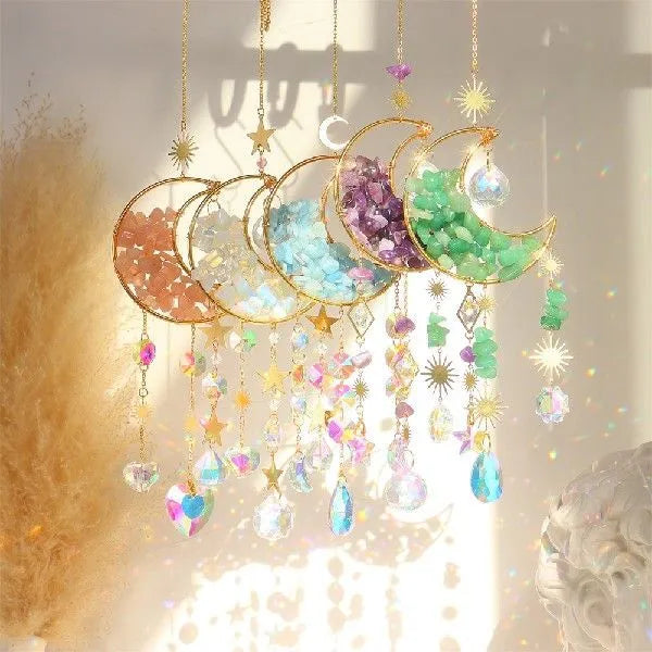 K9 crystal car pendant with 420mm length and 100mm moon shape in five colour options
