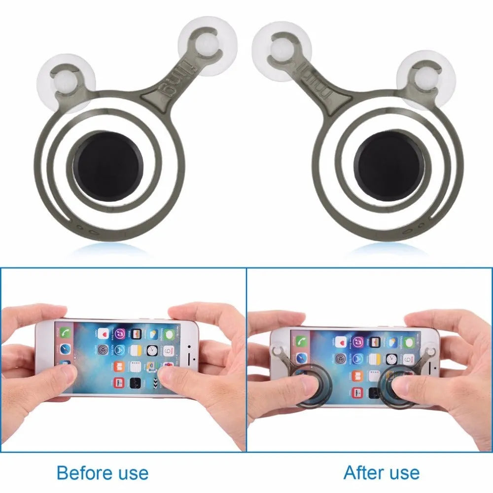 Pair of clear plastic mini joysticks for mobile phone gaming with coloured accents