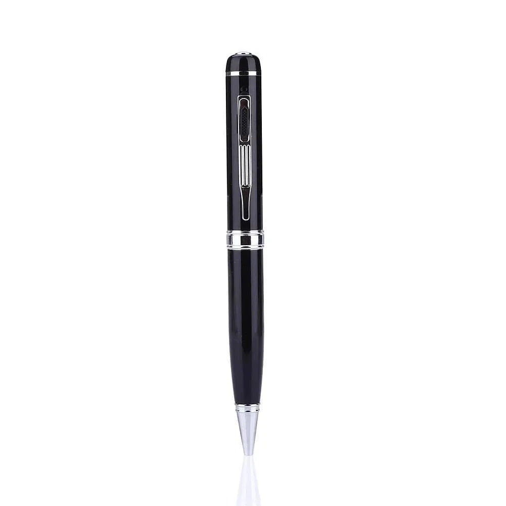 Black pen-style USB voice recorder MP3 player showing 120mm length and integrated USB connector.