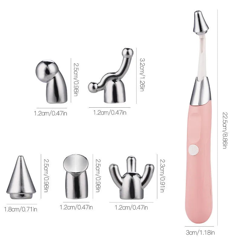 Pink 6 in 1 handheld body massager, 22.5 cm, with interchangeable massage heads for home use