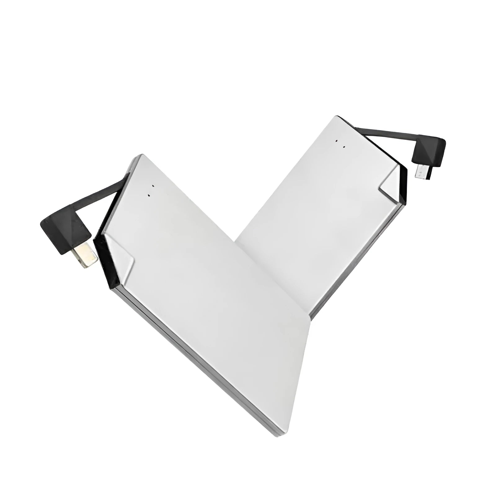 Silver graphene power bank showing slim 4mm profile with 4000mAh capacity for phone charging