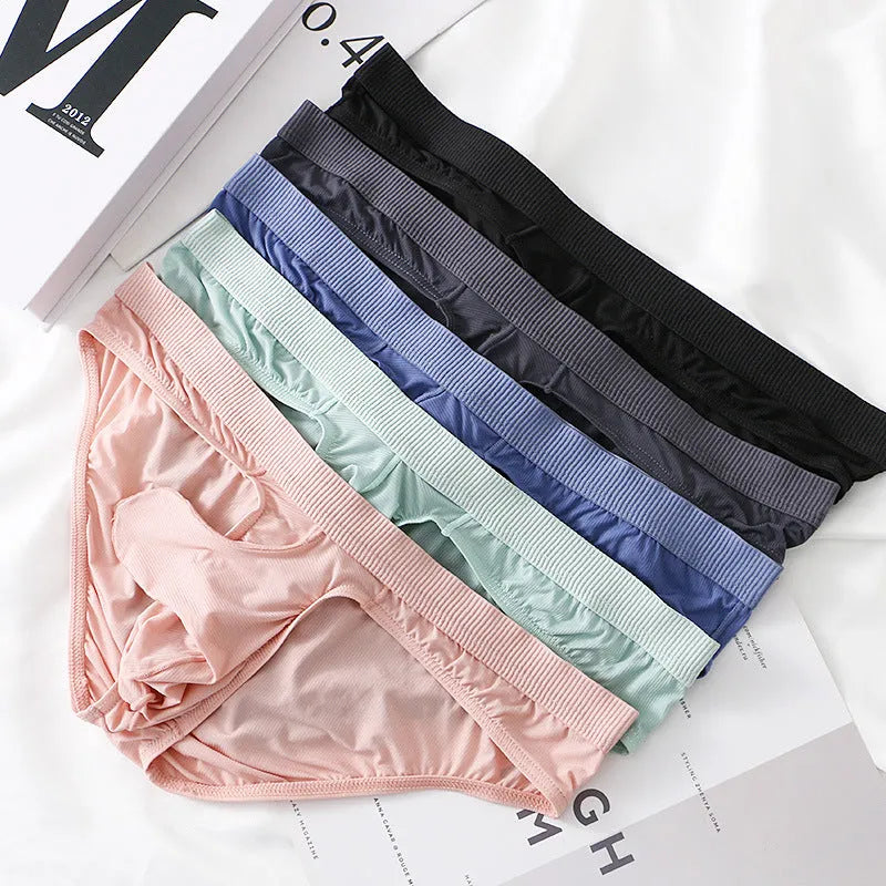 Men's low waist briefs underwear in Ice Silk fabric showing black colour option with moisture-wicking properties
