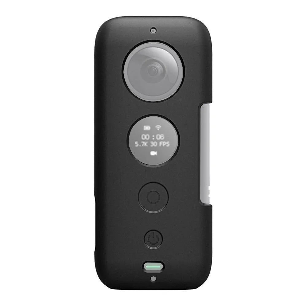 Insta360 One X silicone protective case in black and red colours showing precise camera cutouts