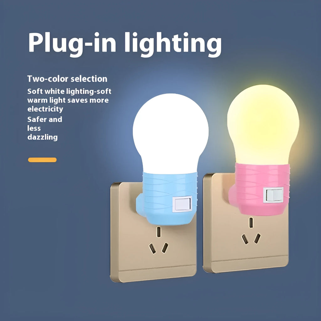 Plug-in bedside baby night feeding lamp with modern round shape in white, blue, or pink shell options