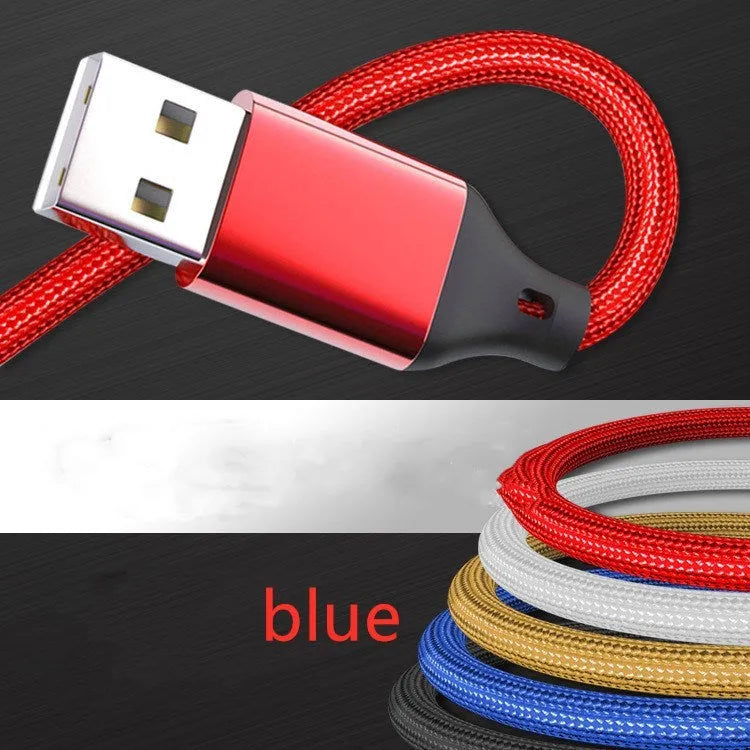 Red 3-in-1 charging cable with USB-C, Lightning, and Micro-USB tips on a 1.2m nylon braid.