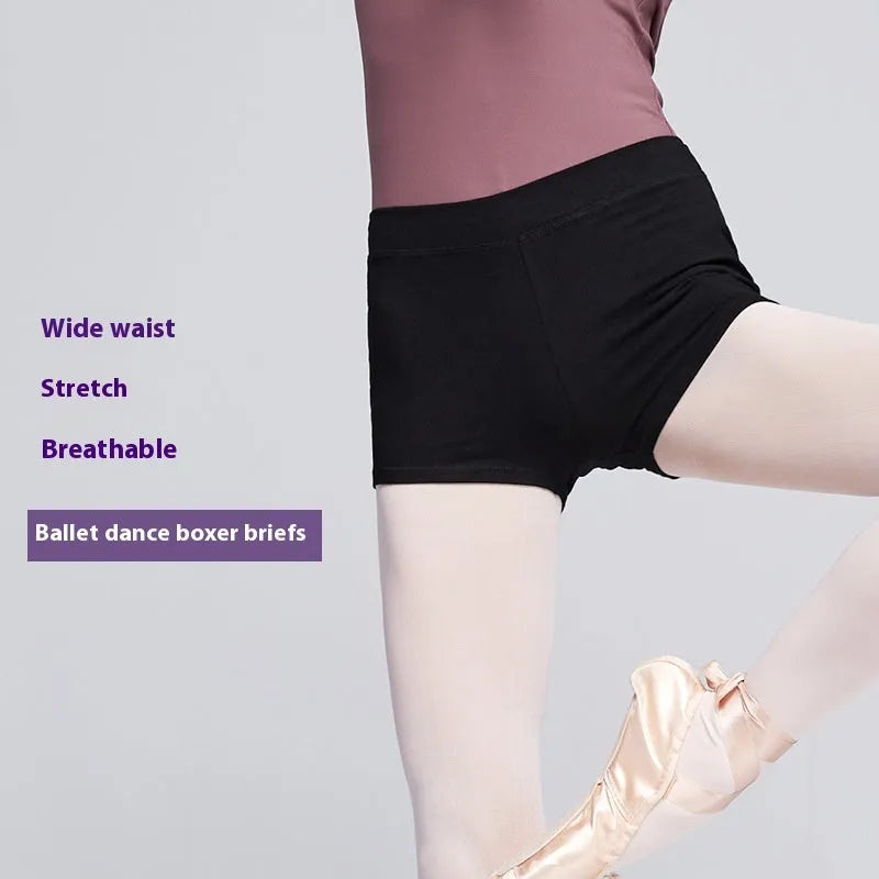 Black cotton ballet practice shorts for women in dance and fitness activities