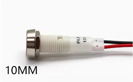 10mm stainless steel edge plastic indicator light with wire flat end metal in multiple colours