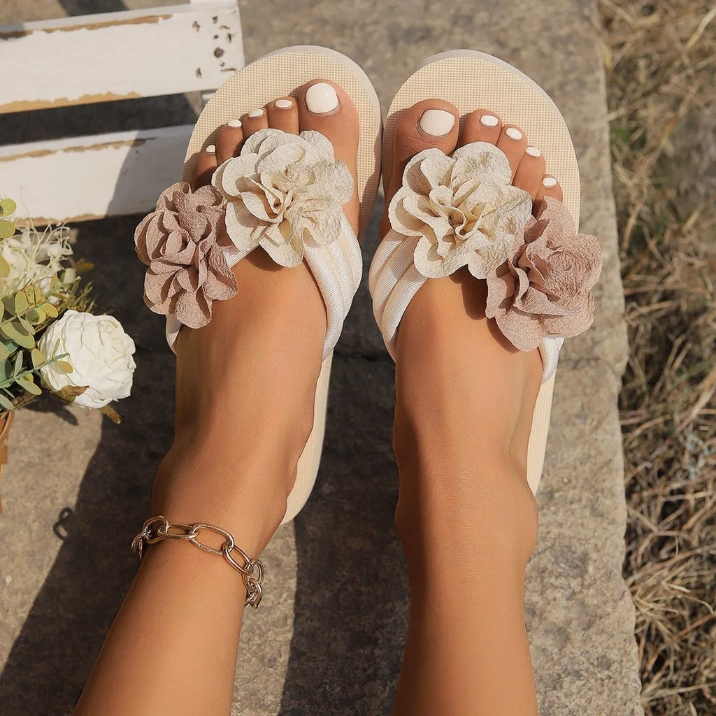 Women's Korean style sponge cake sandals in beige with PU upper and rubber sole