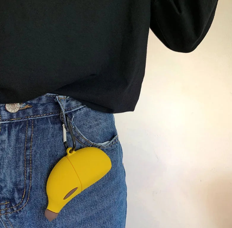Yellow banana-themed silicone protective case for Apple AirPods Pro with waterproof features