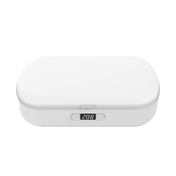 White ABS plastic wireless UV steriliser and charger box for mobile phones and personal items