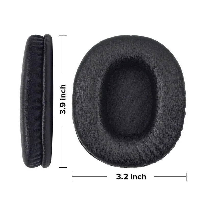 Black soft PU leather headphone covers for Sony 1R, shown on headphones in a home setting.