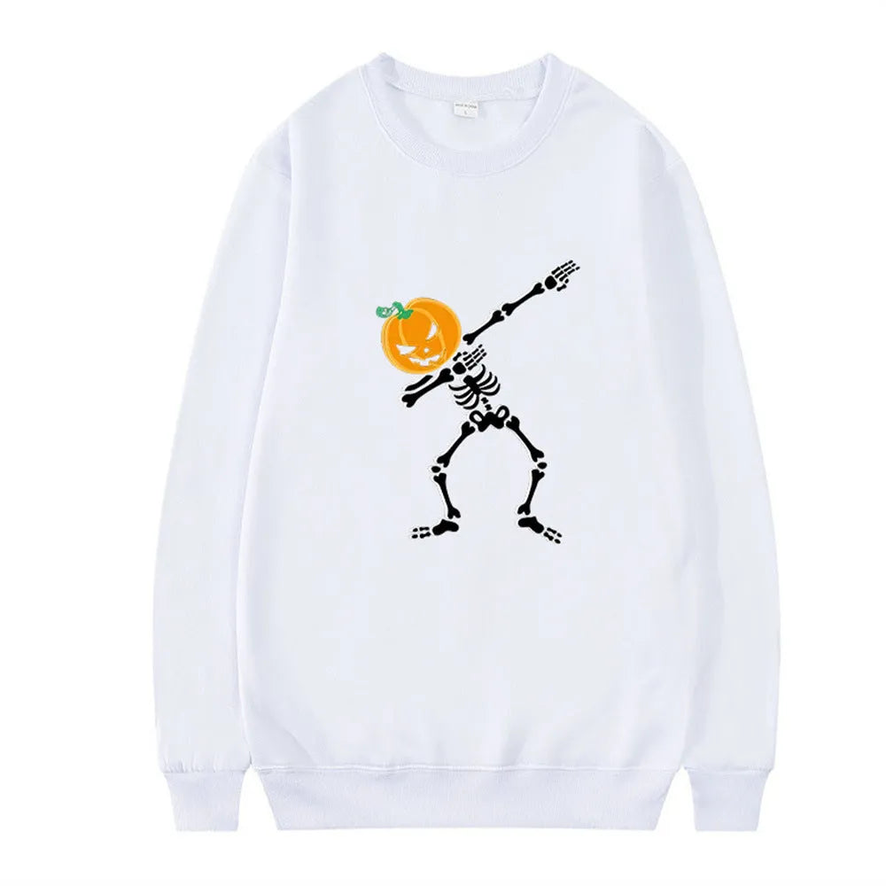 Women's printed crew neck top in black with long sleeves for autumn and winter casual wear