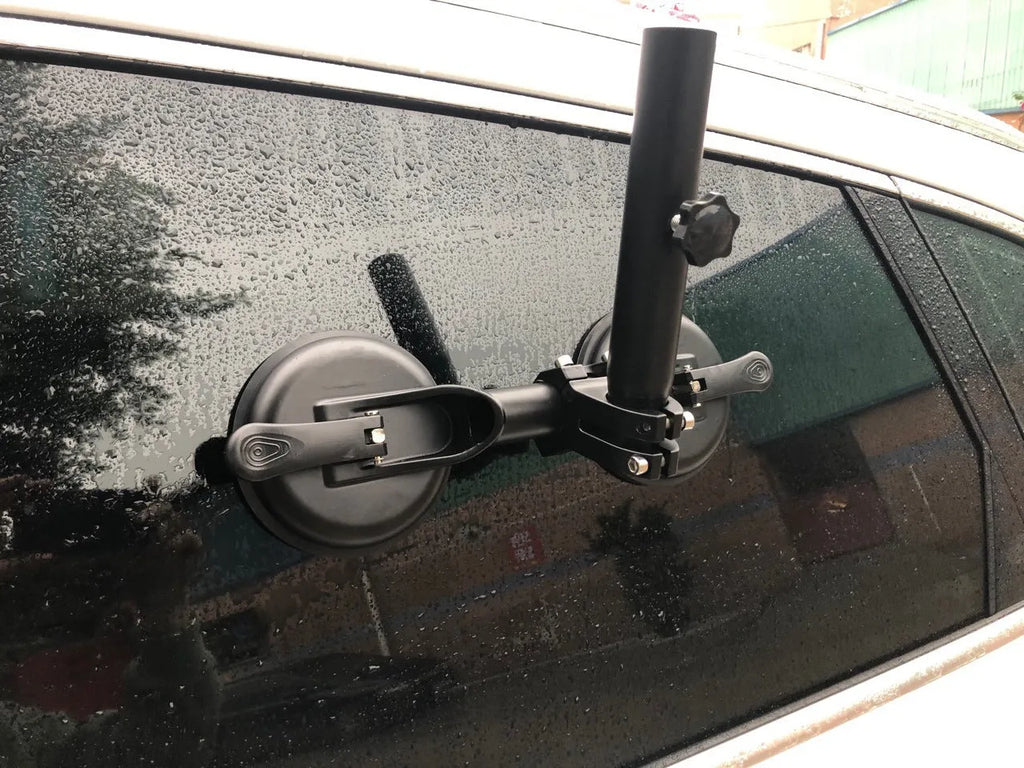 Black off-road car sucker base flagpole mount with round glass sucker and ABS plastic construction