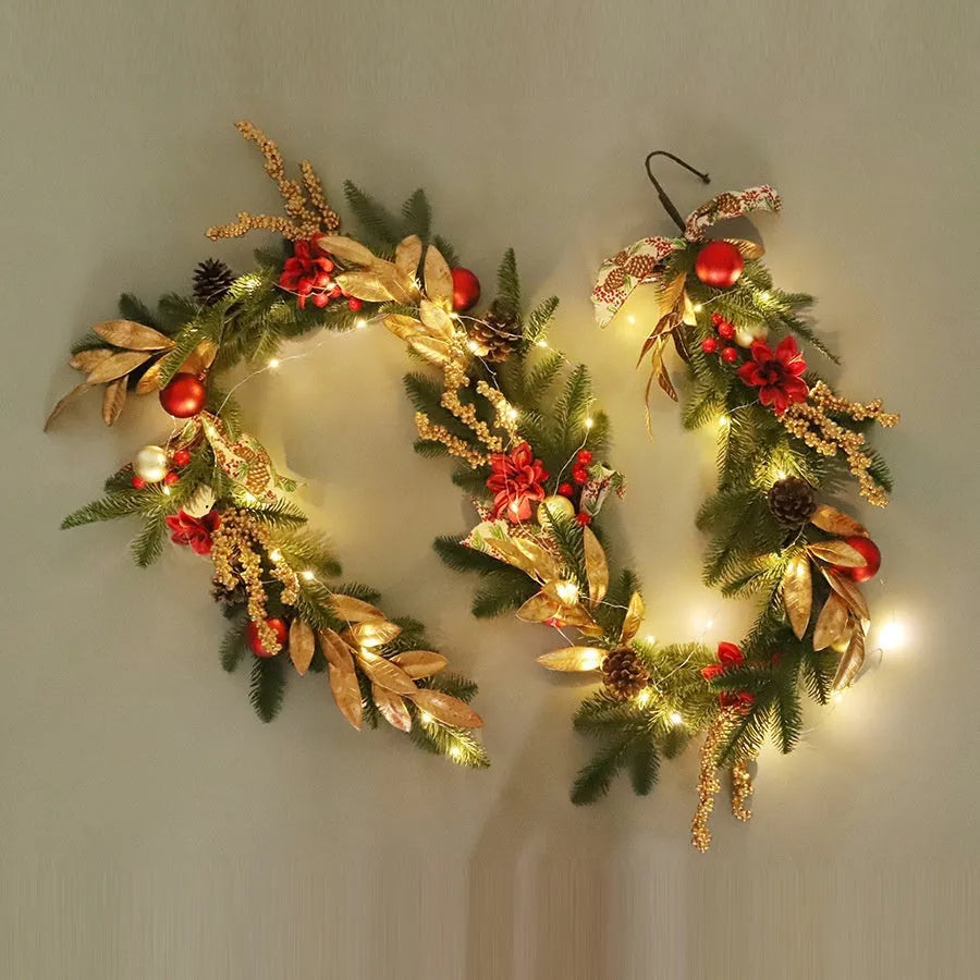 American country style Christmas garland with upside down ornaments in plastic construction