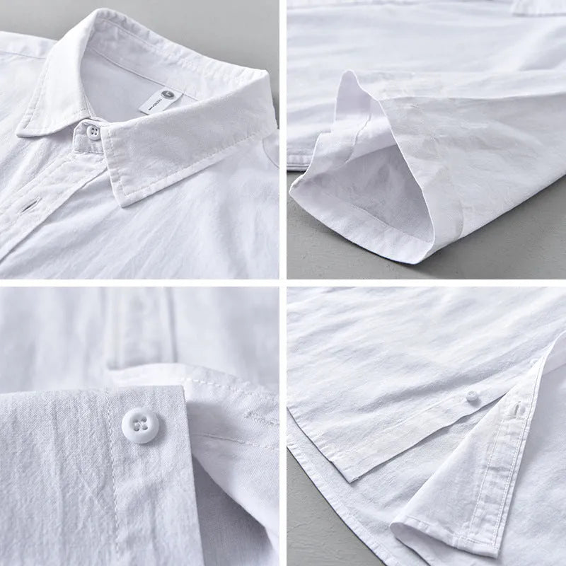 Man wearing a light grey loose-fit short-sleeved cotton cardigan-style shirt