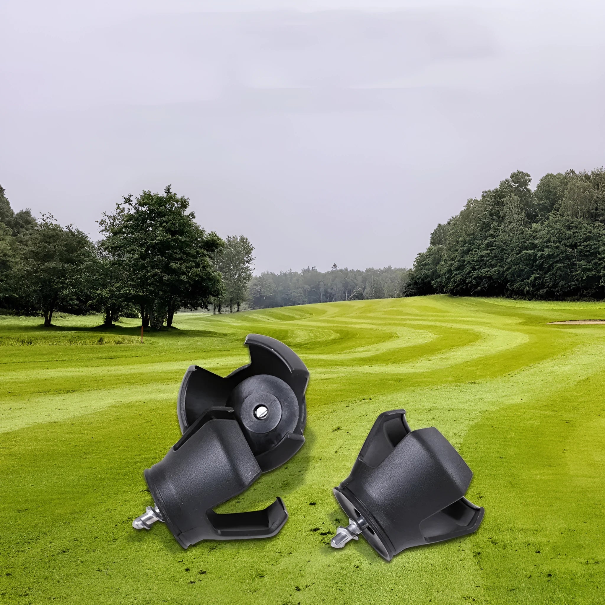 Black aluminium golf ball picker with clip attachment for golf bags