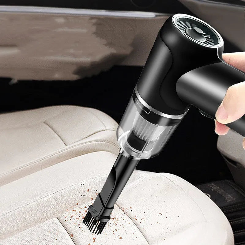 Wireless hand-held wet and dry vacuum cleaner in black or gold with brush, two nozzles, and USB charging wire