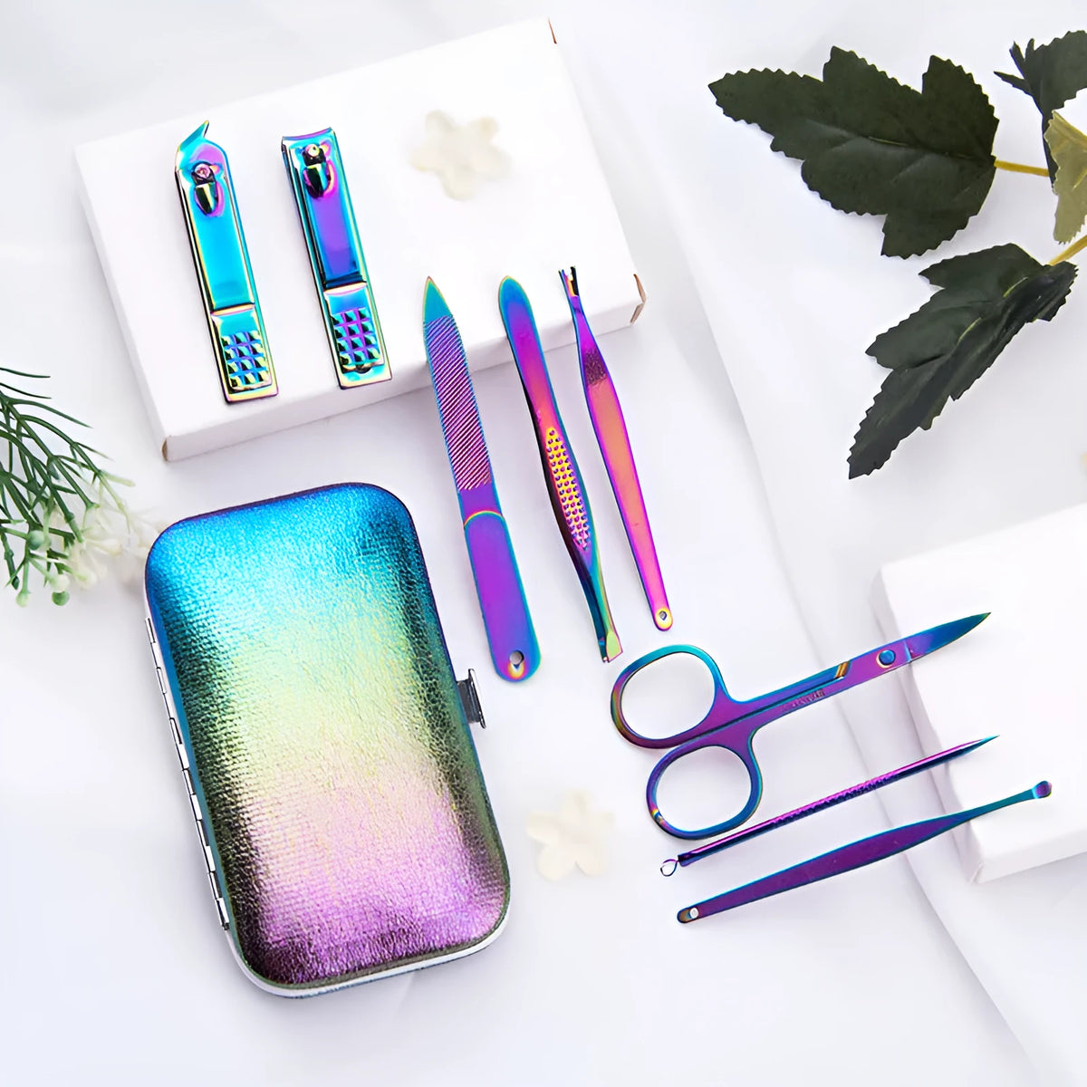 8-piece stainless steel nail clippers set with custom logo option and colour variant for nail care