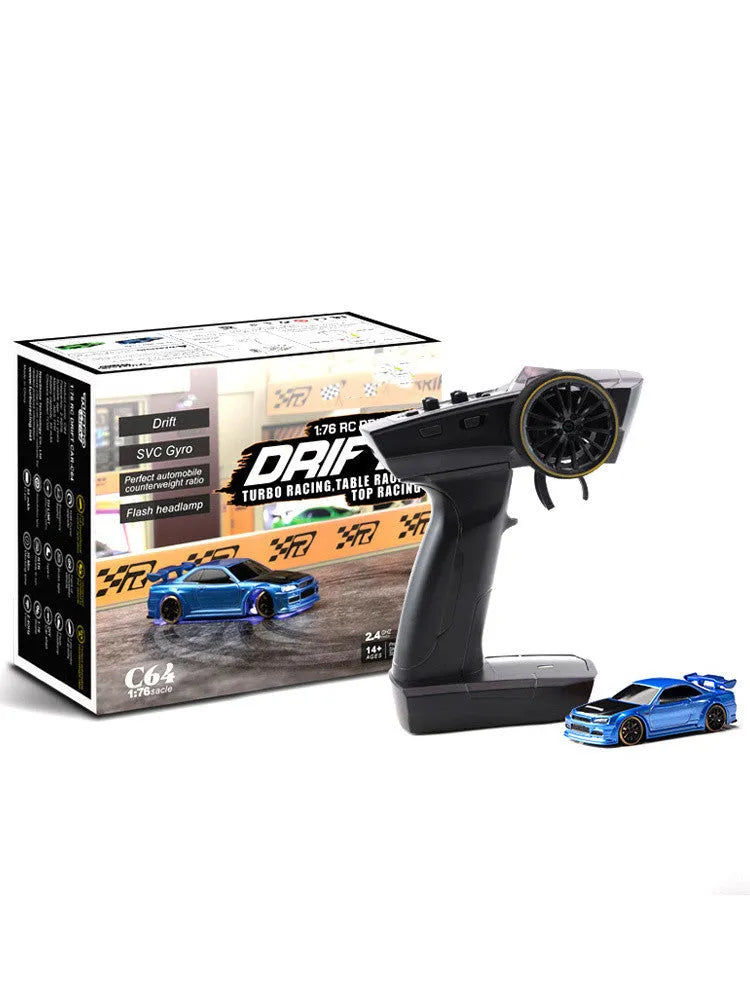 Turbo Racing C64 1:76 scale blue RC drift car with remote control