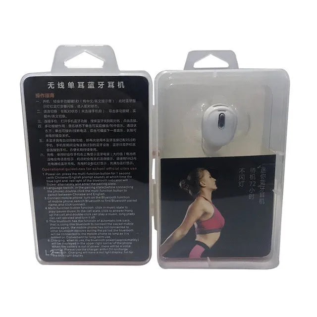 X9 mini single-ear Bluetooth headset in black or white, shown with optional protective case.