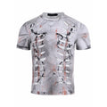 Men's white cotton t-shirt with cut-out hollow design detail on front