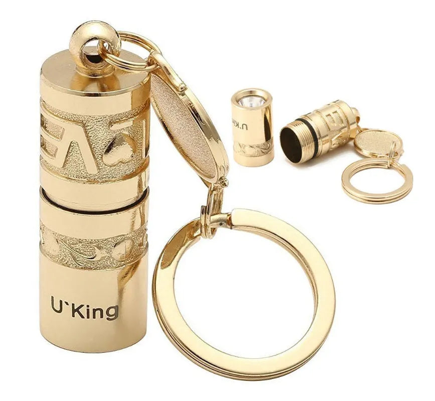 Gold zinc alloy waterproof LED flashlight keychain with mini portable design for emergency outdoor use