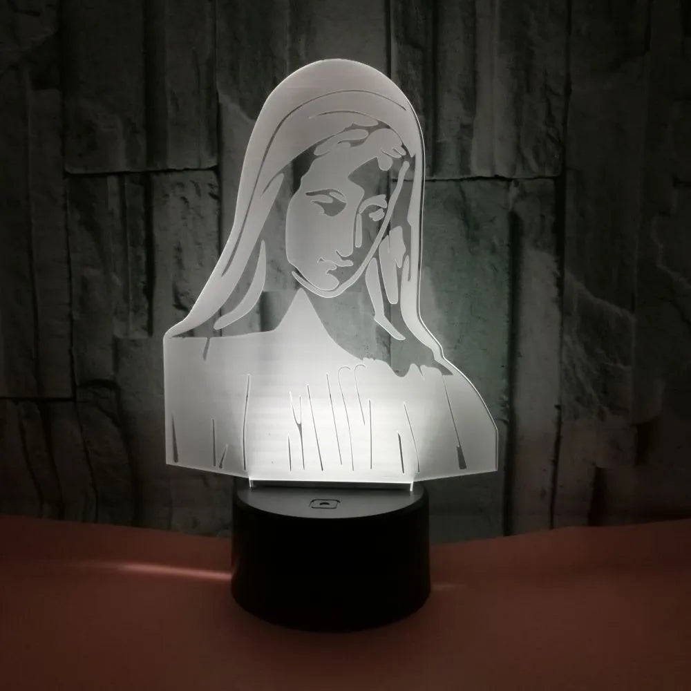 3D LED night light with colourful changing light and laser-engraved acrylic plate on an ABS base.