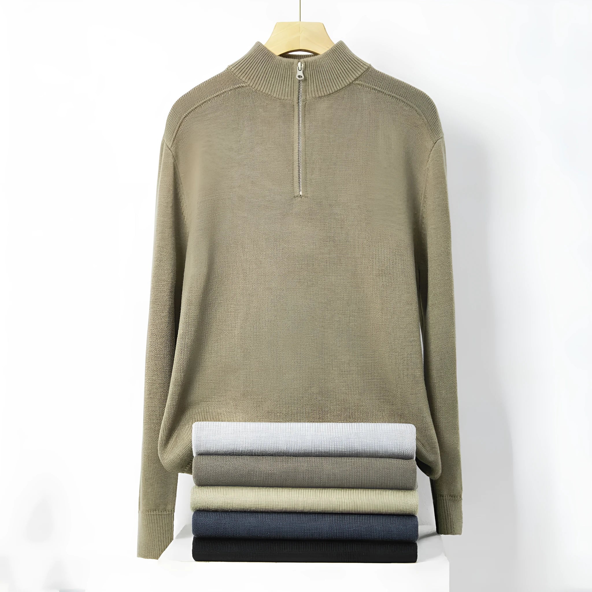 Casual thickened wool sweater in slim fit with long sleeves, shown in various colours including black and light grey