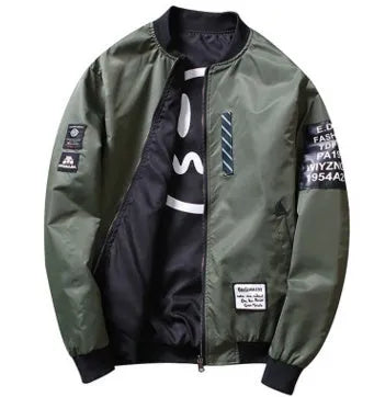 Men's reversible flight jacket showing stripe pattern, available in three colours and six sizes for autumn and winter