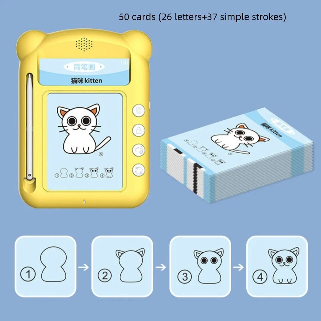 Yellow ABS early learning machine with educational cards for bilingual language teaching