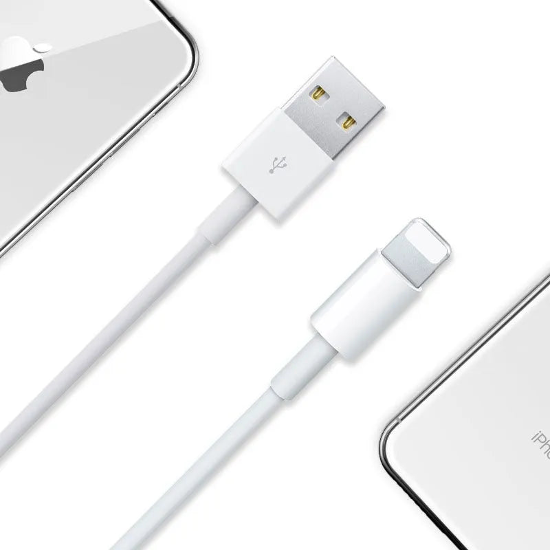 Grey Apple Lightning charging cable showing length options from 1 to 3 metres with 20W fast charge support