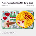 Plastic dog sniffing mat with fabric texture for hiding treats, showing themed Garden Camping smell pad design