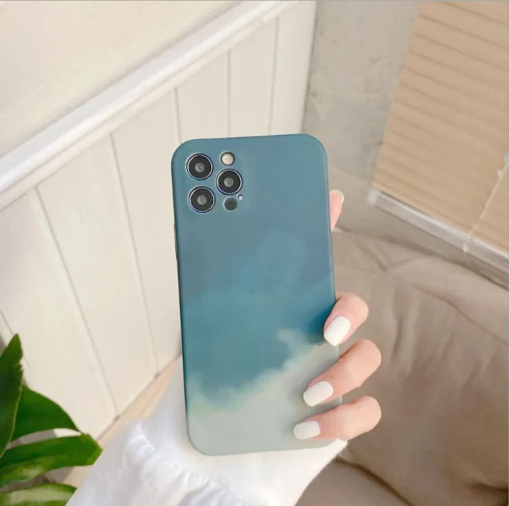 Silicone iPhone case with oil painting gradient geometry pattern in blue, green, pink, or purple