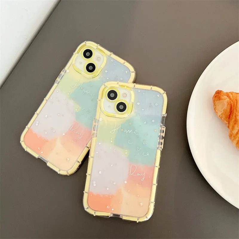 Minimalist contrast colour silicone phone case for iPhone 14 with yellow edge detail