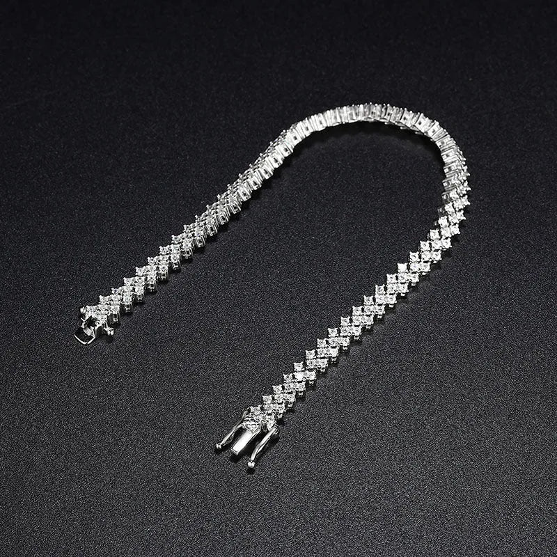 Silver plaid bracelet for women with high carbon diamond or moissanite, sizes 14cm to 23cm